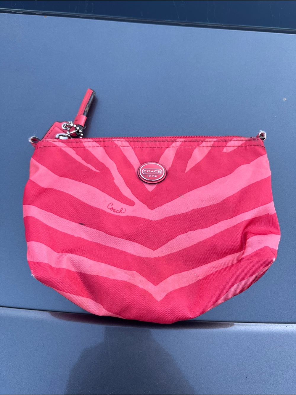 Coach Pink Chevron Zip Wristlet Pouch